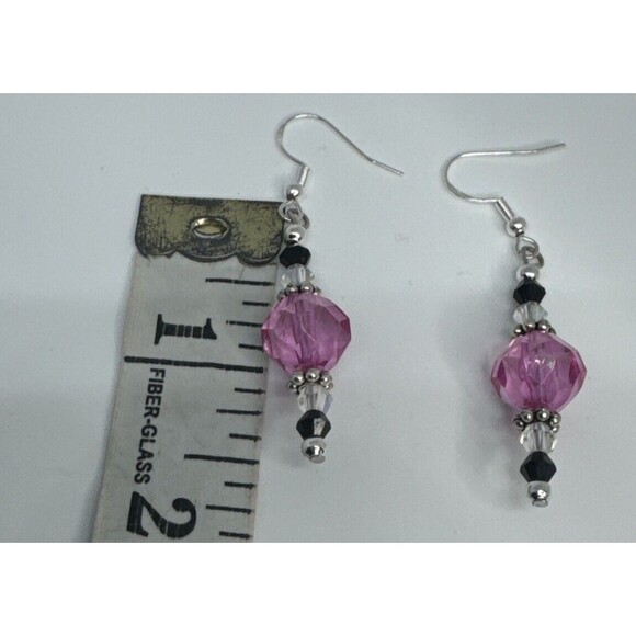 Bracelet and Earring Set Light Pink Dark Pink Glass Beads Charms Toggle Clasp - Picture 12 of 12